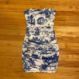 Blue and White Patterned Body-con Dress